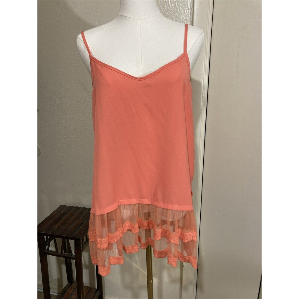 Mittoshop Large Coral Orange V-Neck Cami Lace Coquette  Spaghetti Strap Top